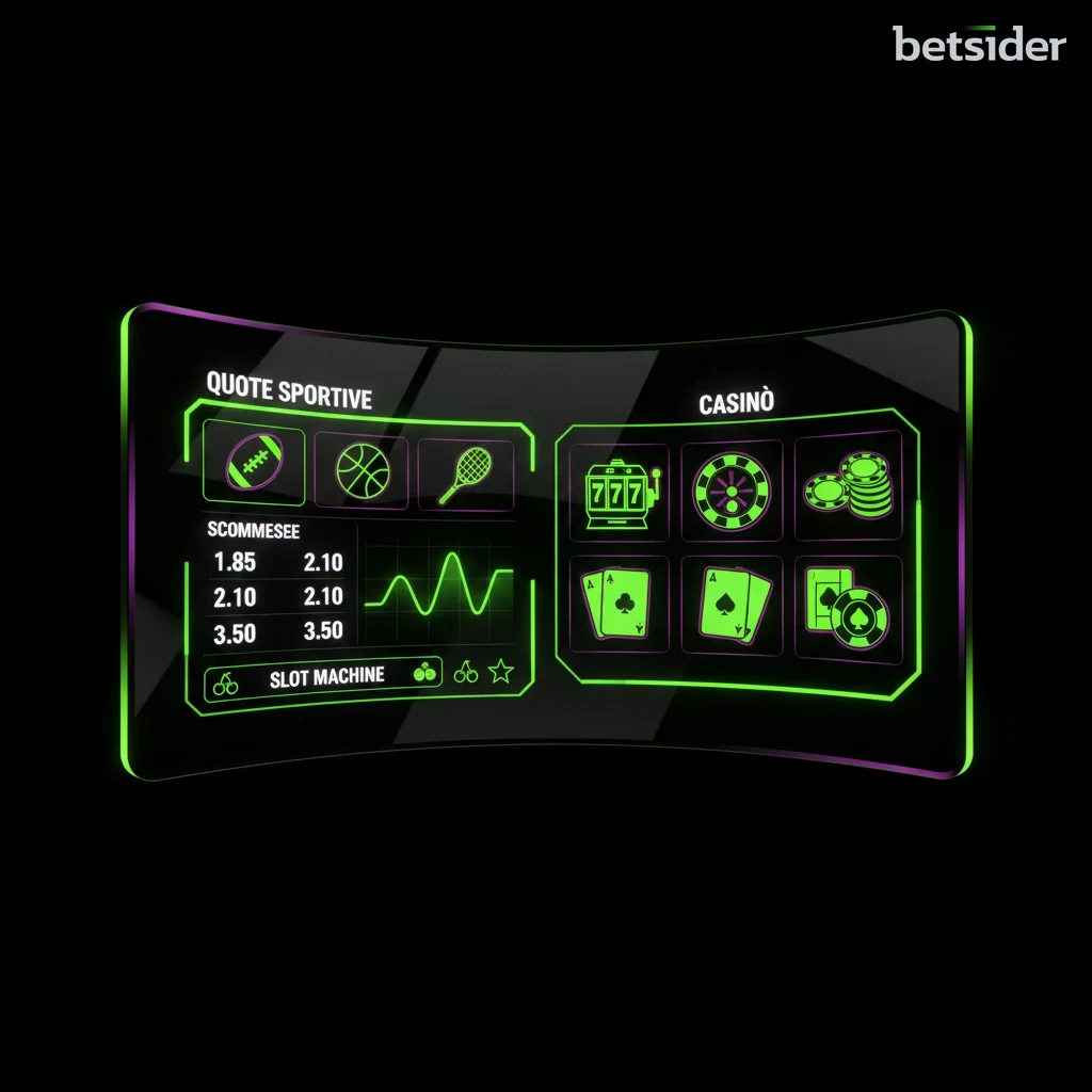 Interfaccia di Betsider Casino con lobby dei giochi e sezione scommesse sportive vista su desktop
